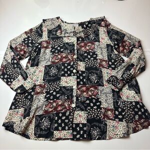 Vintage 90s Dividends Maternity Patchwork Floral Blouse Acetate Rayon  cottage